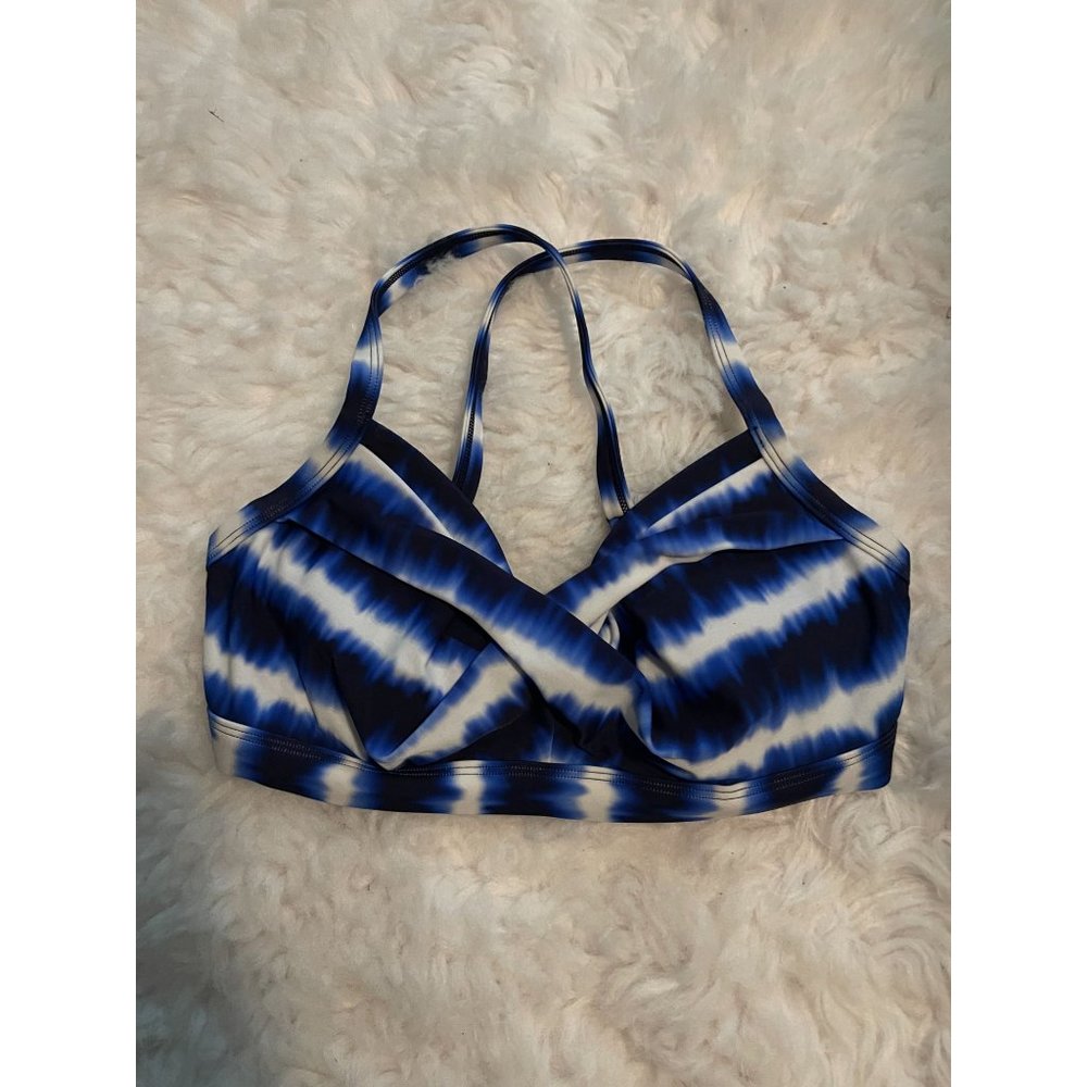Athleta Del Mar Twister Bikini Swimsuit Top 32 D/DD Blue and White Tie Dye